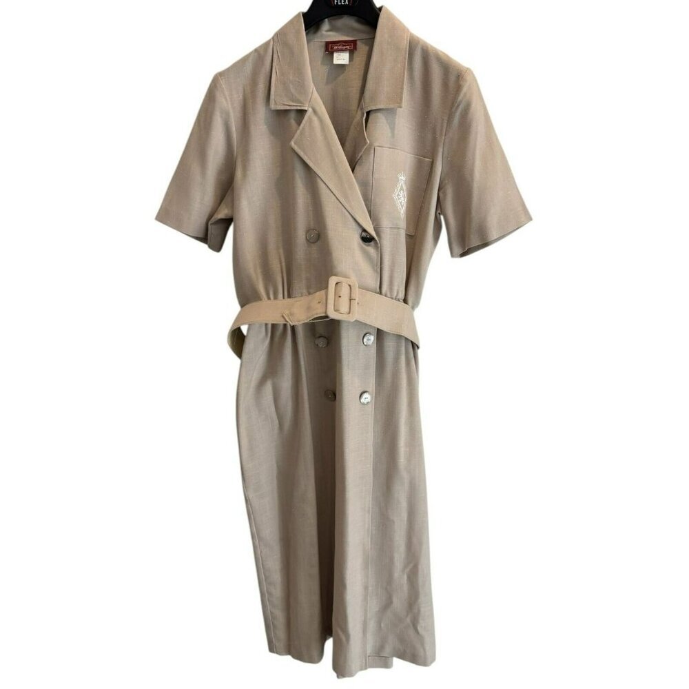 Vintage 80s Worthington‎ Beige Midi Shirt Dress Size 16 Belted Utility Vibes